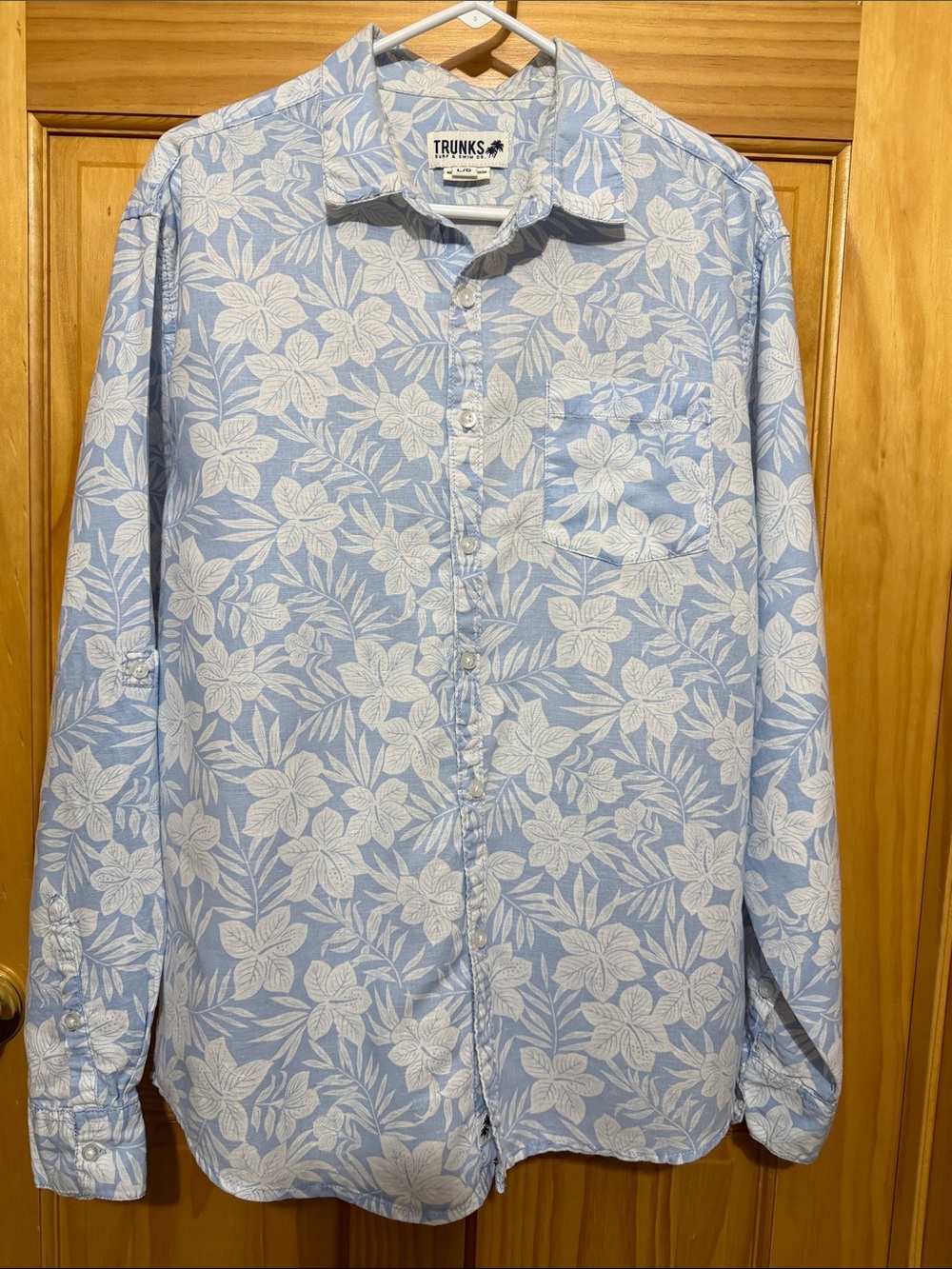 Trunks Surf & Swim Mens Blue Floral Long-Sleeve Button-Down Lunen Blend Shirt